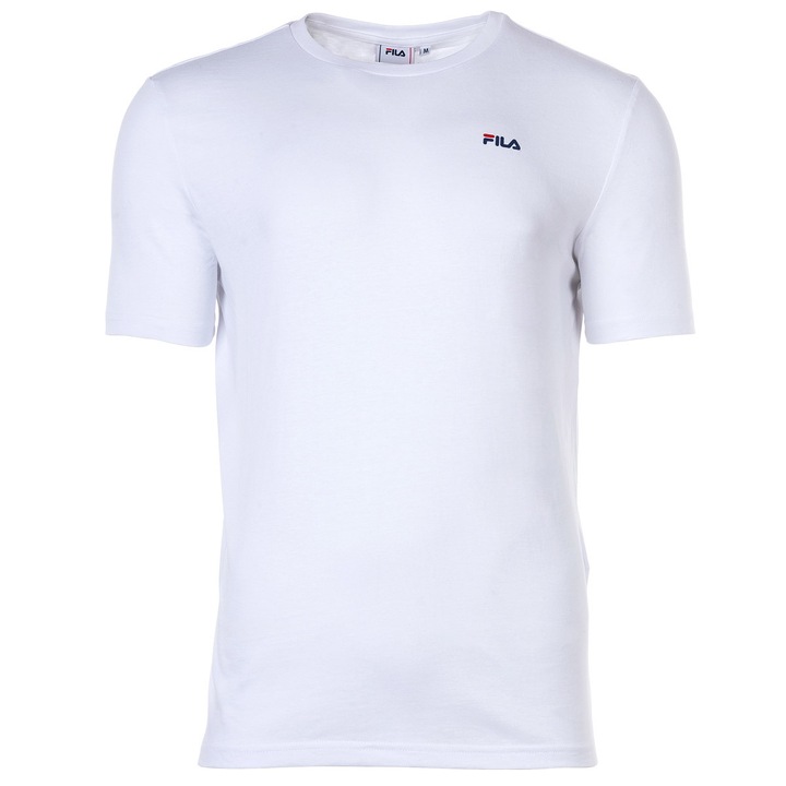 Fila, Set de tricouri cu decolteu la baza gatului si logo discret - 2 piese, Alb/Negru stins