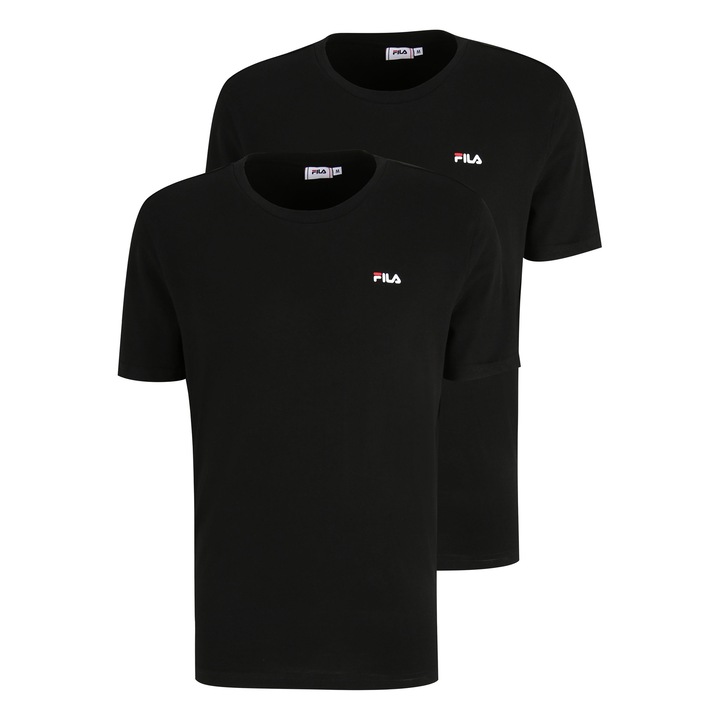 Fila, Set de tricouri cu decolteu la baza gatului si logo discret - 2 piese, Negru