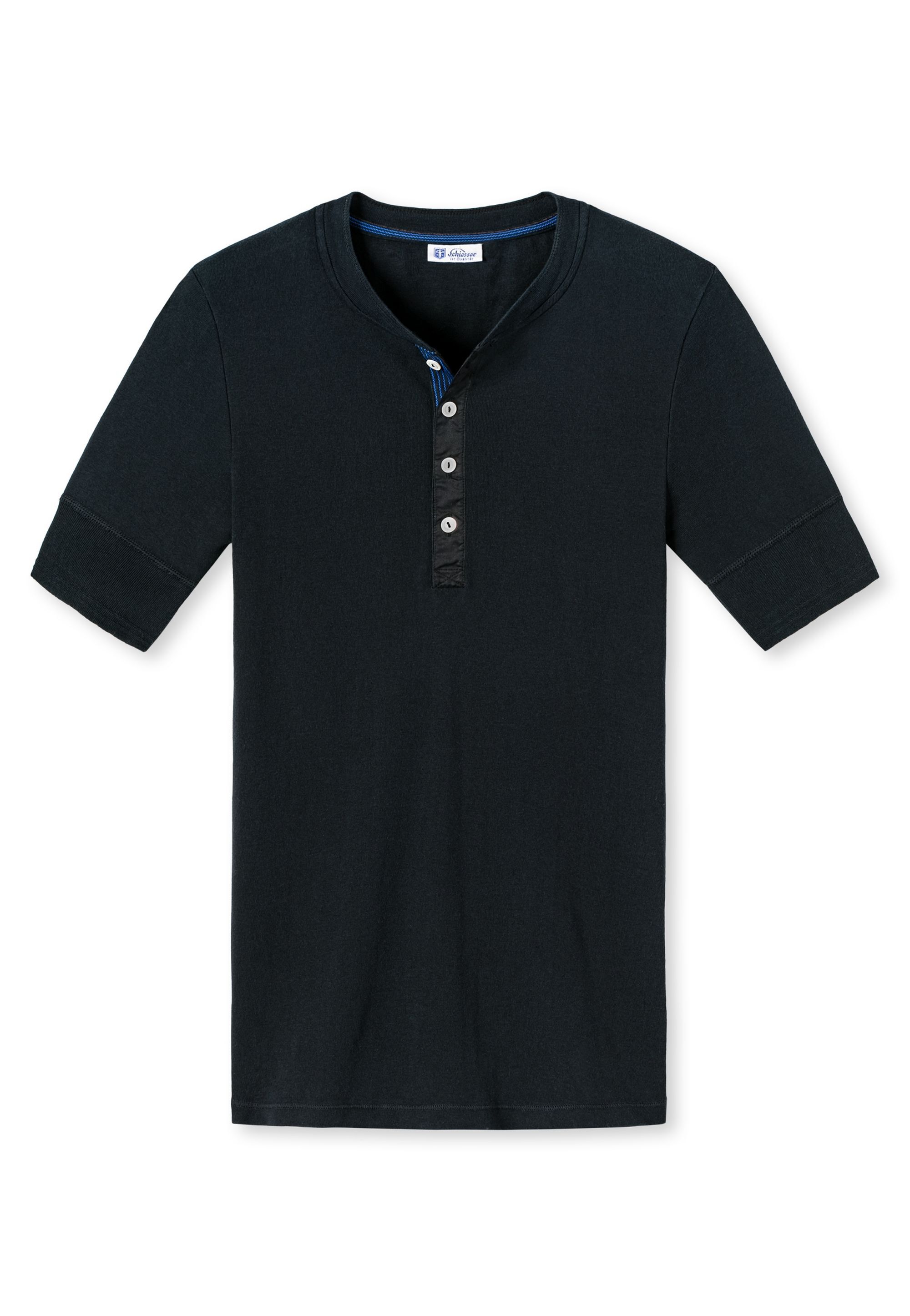SCHIESSER REVIVAL, Tricou de bumbac cu decolteu Henley, Negru, M