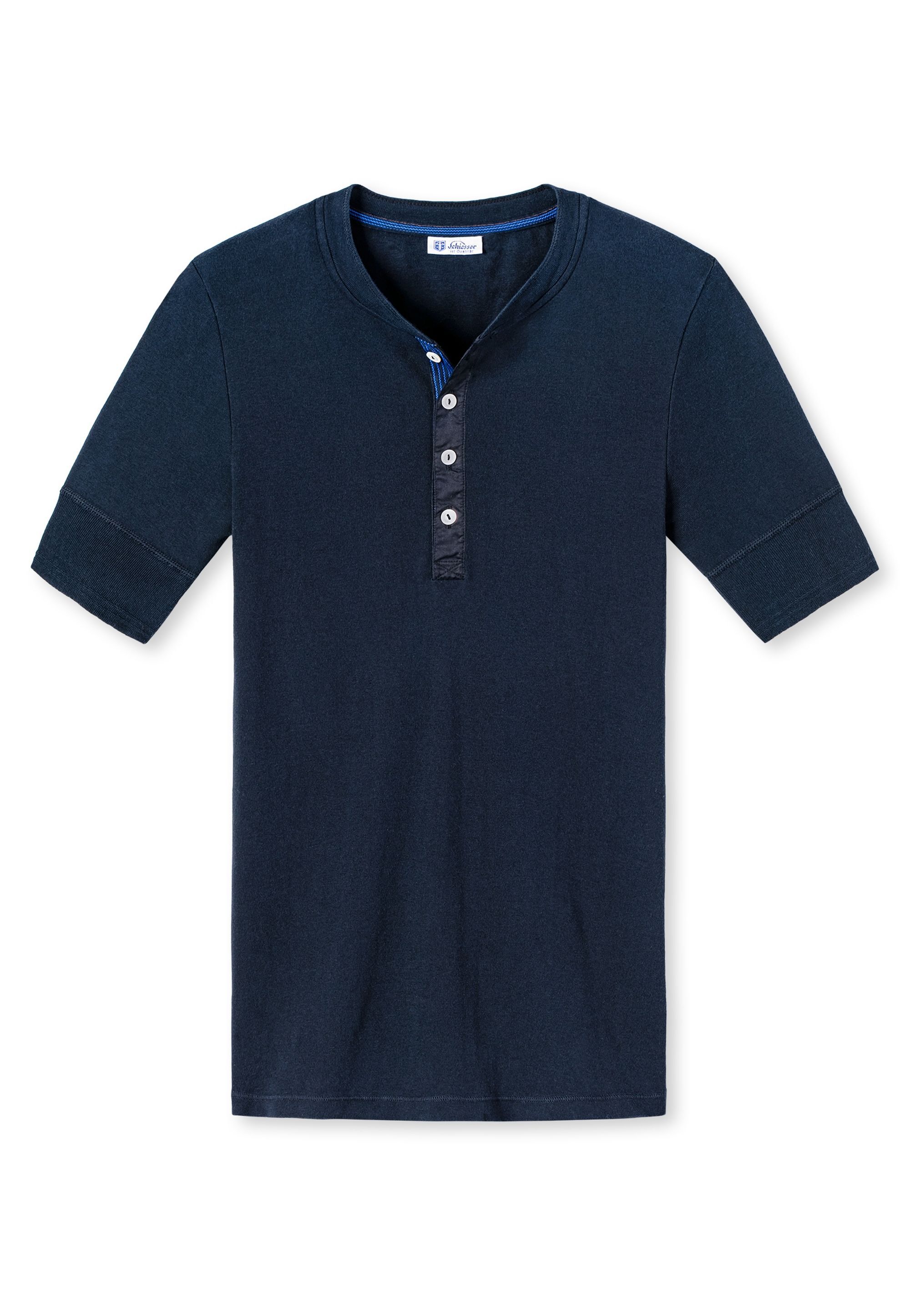 SCHIESSER REVIVAL, Tricou de bumbac cu decolteu Henley, Albastru inchis, M