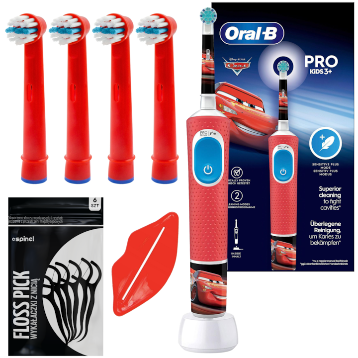 Oral-B Vitality Pro 103 Auta elektromos fogkefe, 4 cserélhető fogkefehegy, piros