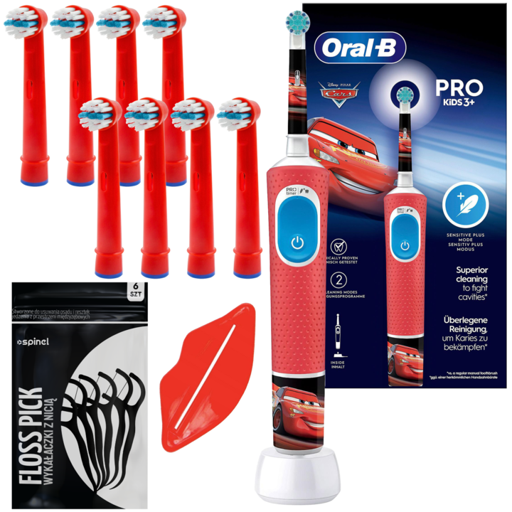 Oral-B Vitality Pro 103 Auta elektromos fogkefe, 8 cserélhető fogkefehegy, piros