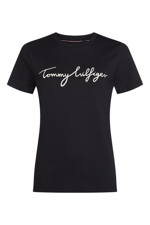 Tommy Hilfiger, Tricou din bumbac organic cu imprimeu logo Heritage, Negru