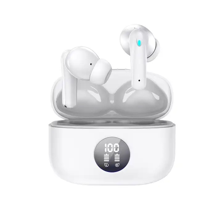 VIXEV audio vezeték nélküli fejhallgató, Bluetooth 5.3, vezeték nélküli fülhallgató, kettős mikrofon, HD hívás, ANC-ENC környezeti zajszűrés, intelligens digitális kijelző, érintésvezérlés, automatikus párosítás, mágneses tok, fehér
