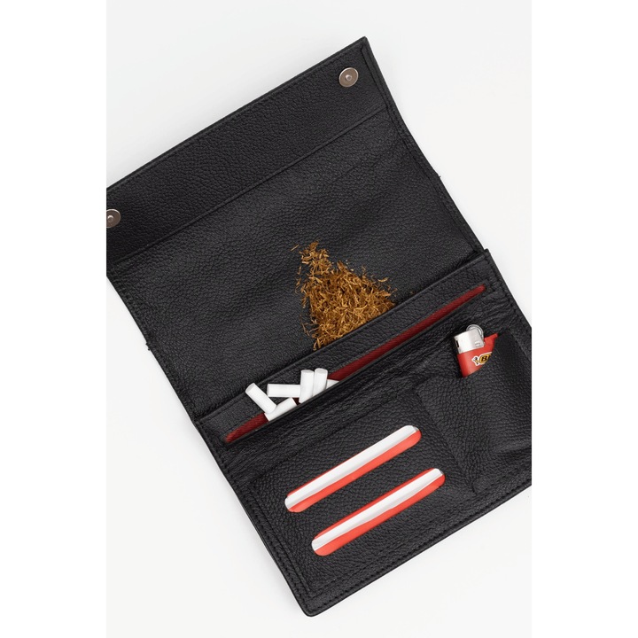 Portofel tutun rulat cu inchidere magnetica, Richhoff, 11895, Piele naturala premium, Negru