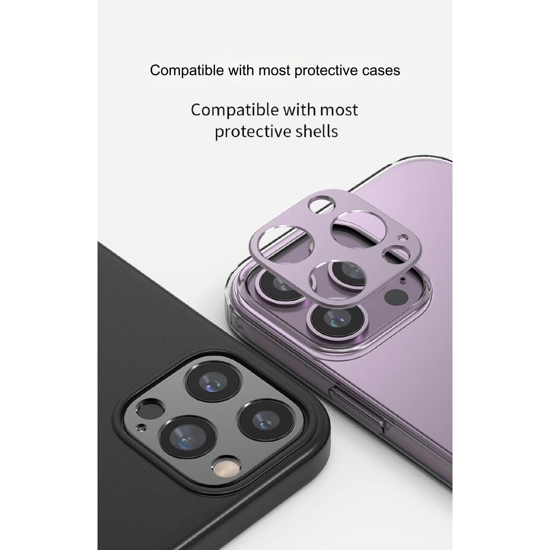 Folie protectie camera telefon, SIHOiSi, Aluminiu, Compatibila cu iPhone 15/15 Plus, Negru