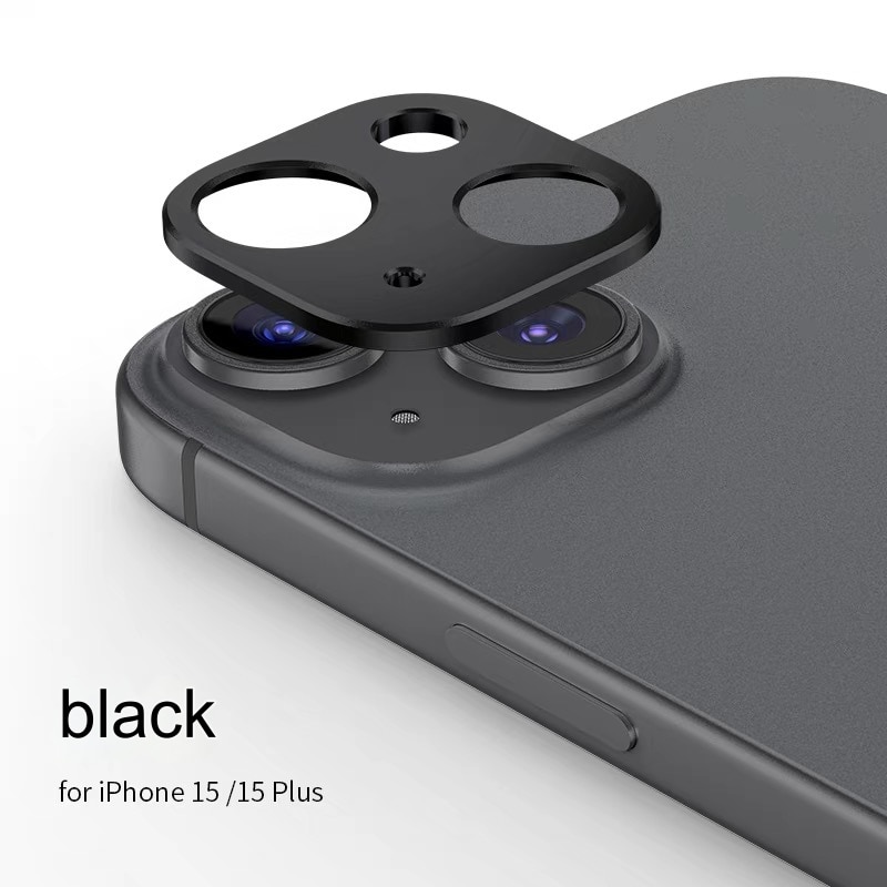 Folie protectie camera telefon, SIHOiSi, Aluminiu, Compatibila cu iPhone 15/15 Plus, Negru