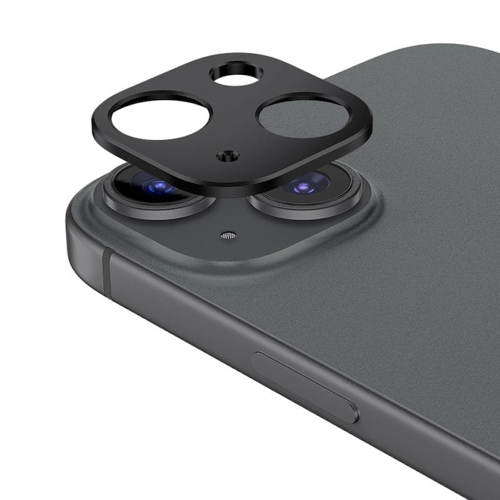 Folie protectie camera telefon, SIHOiSi, Aluminiu, Compatibila cu iPhone 15/15 Plus, Negru