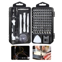 Set surubelnite de precizie DomowyŚwiat 115 piese alb-negru, trusa completa reparatii electronice, telefon, laptop, ochelari, ceasuri, varfuri magnetice, carcasa compacta, organizator unelte, accesorii esentiale hobby si service acasa