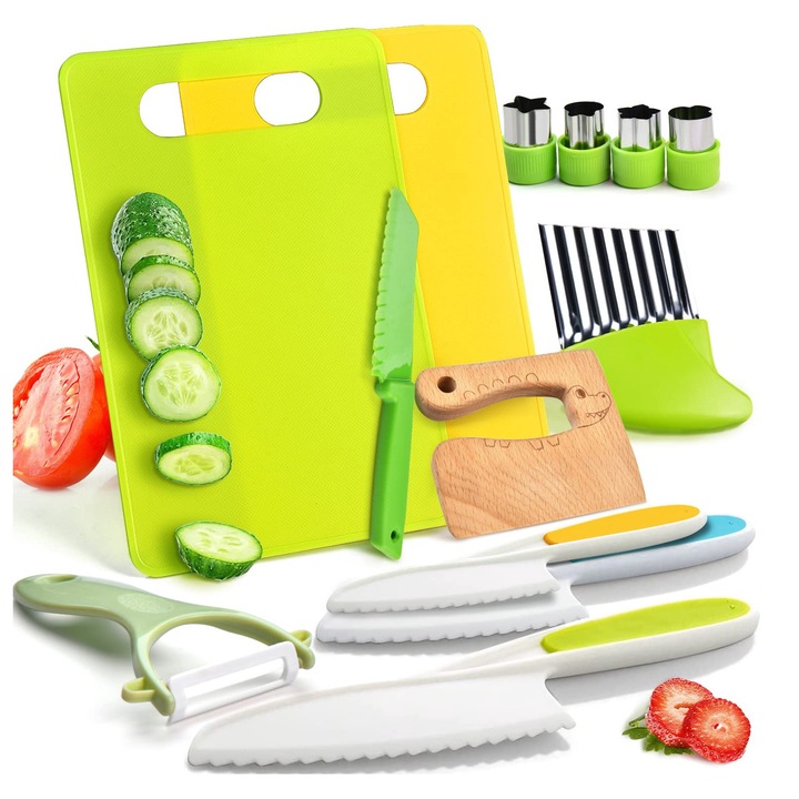 Gyermek konyhai eszközök, Montessori, Fém/Műanyag, biztonsági kések, 13 db, Tarka