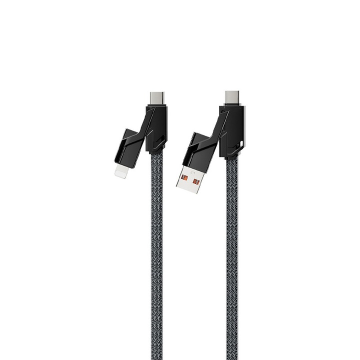 Cablu de date, SIHOiSi, USB/USB-C/Lightning, 1m, Negru