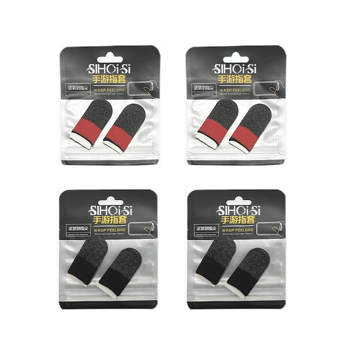 Set 8 degetare gaming, SIHOiSi, Universal, Negru/Rosu