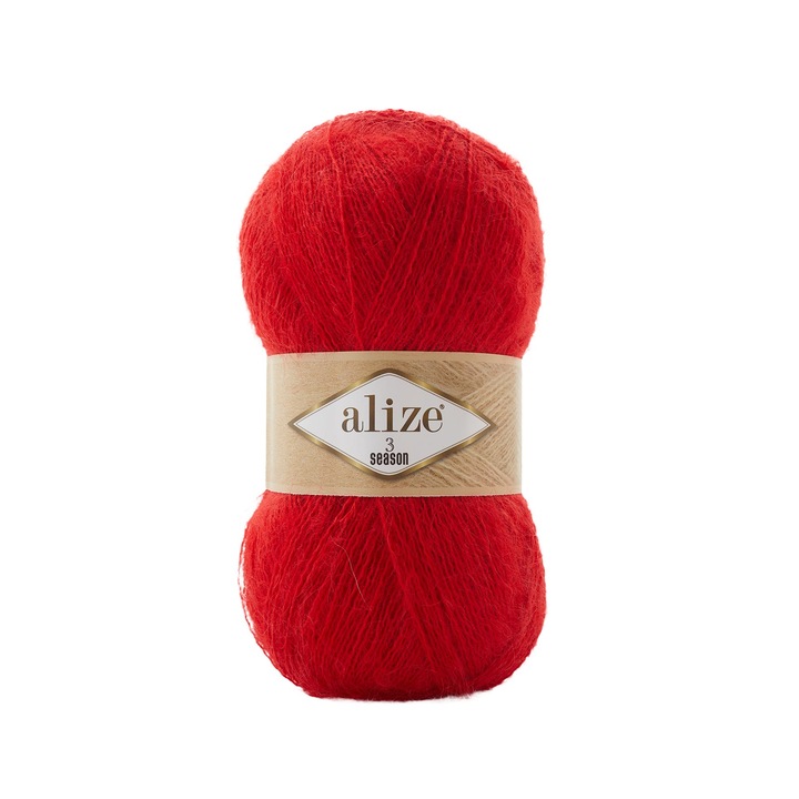 Fir textil, Alize 3 Season 56, pentru crosetat si tricotat, acril, rosu, 500m
