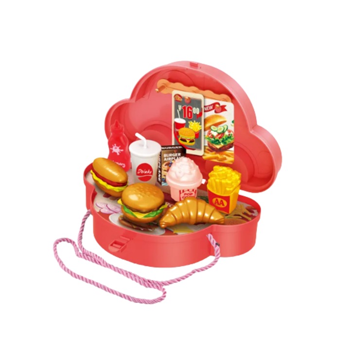 Jucarie interactiva copii, la set de voiaj, in gentuta, 8 piese, rosu