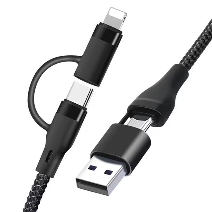 Cablu de date pentru telefon, SIHOiSi, USB/Lightning/USB-C, 1m, Negru