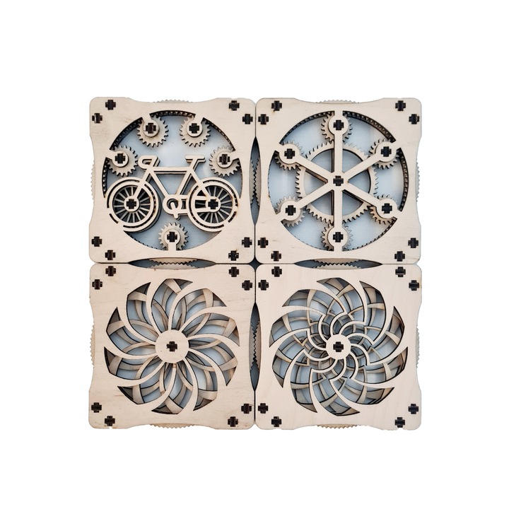 4 db kinetikus alátét készlet, 3 mm-es nyír rétegelt lemez, 100x100x12mm