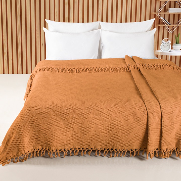Одеяло за 2 души Pique, Saheser, Zig Zag, Brown, 220x240 см, 100% памук