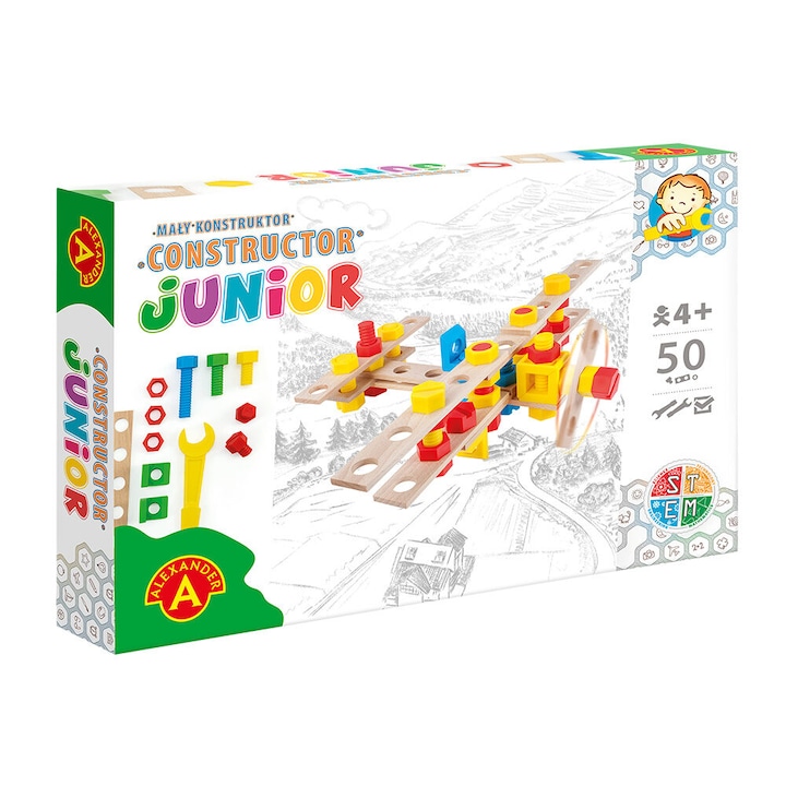 Joc Constructor Junior - Aeroplane, 50 piese, joc STEM, 4+