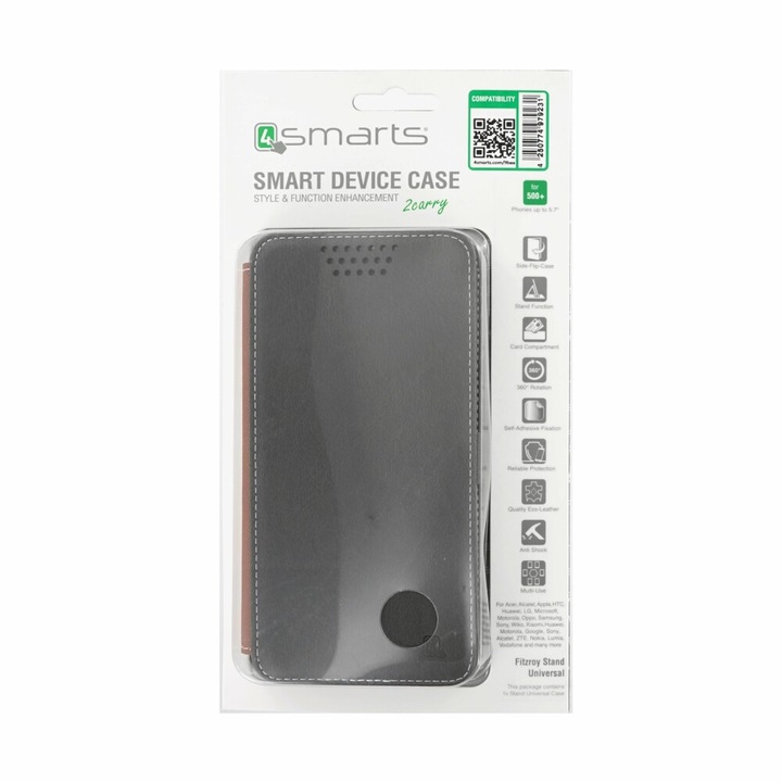 Калъф за телефони до 5.7", Flip Case, Универсален 4smarts FITZROY, L959, Черен