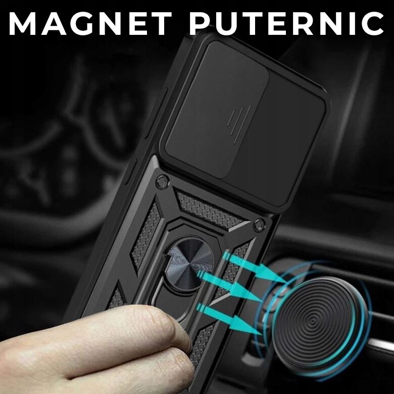 Husa pentru Motorola Edge 30 Fusion Premium Hybrid Armor Kickstand, Slider Camera, Antisoc, Protectie Superioara, Negru