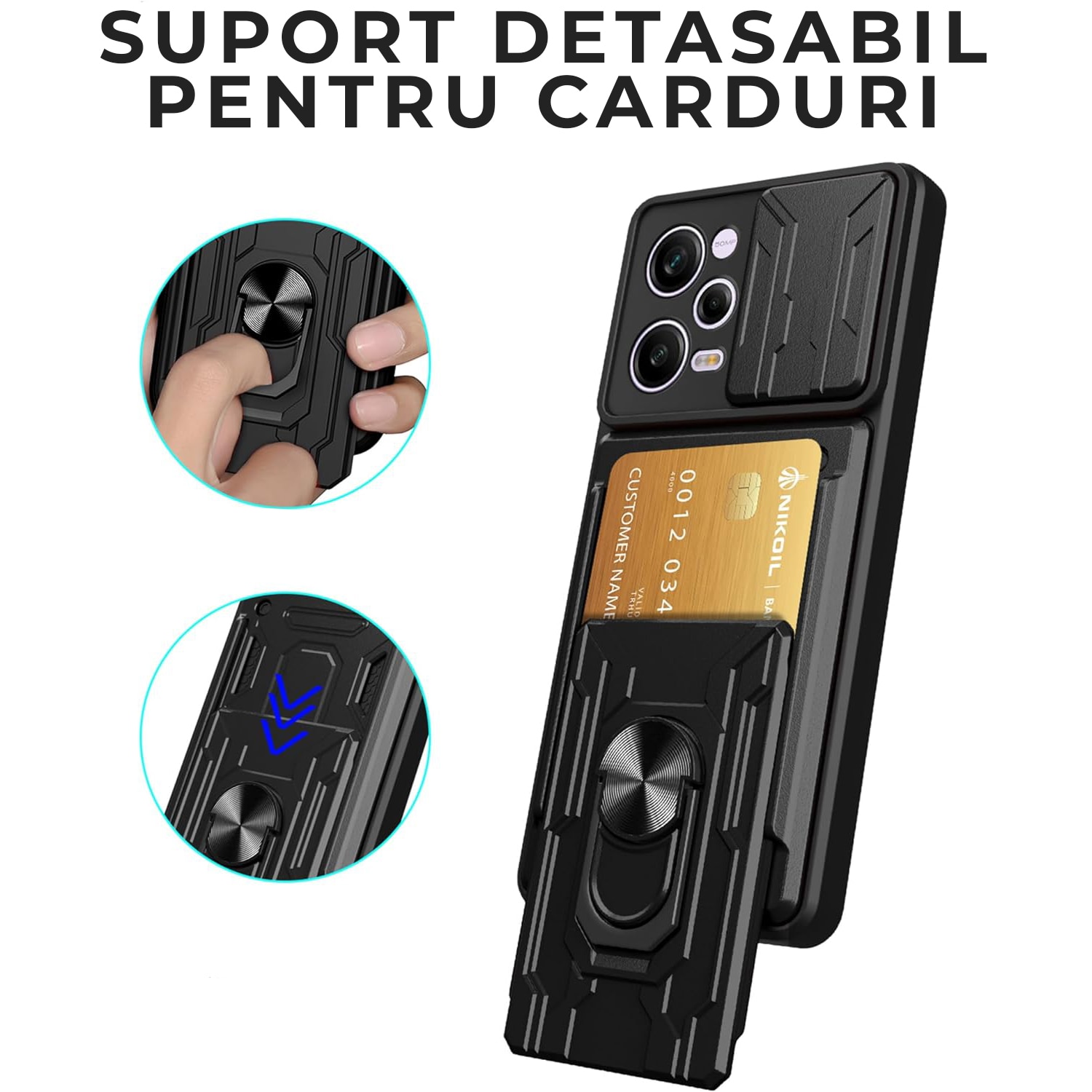 Husa pentru Xiaomi Redmi Note 12 Pro 5G/Poco X5 Pro Premium Hybrid Armor Kickstand, Slider Camera, Antisoc, Protectie Superioara, Negru