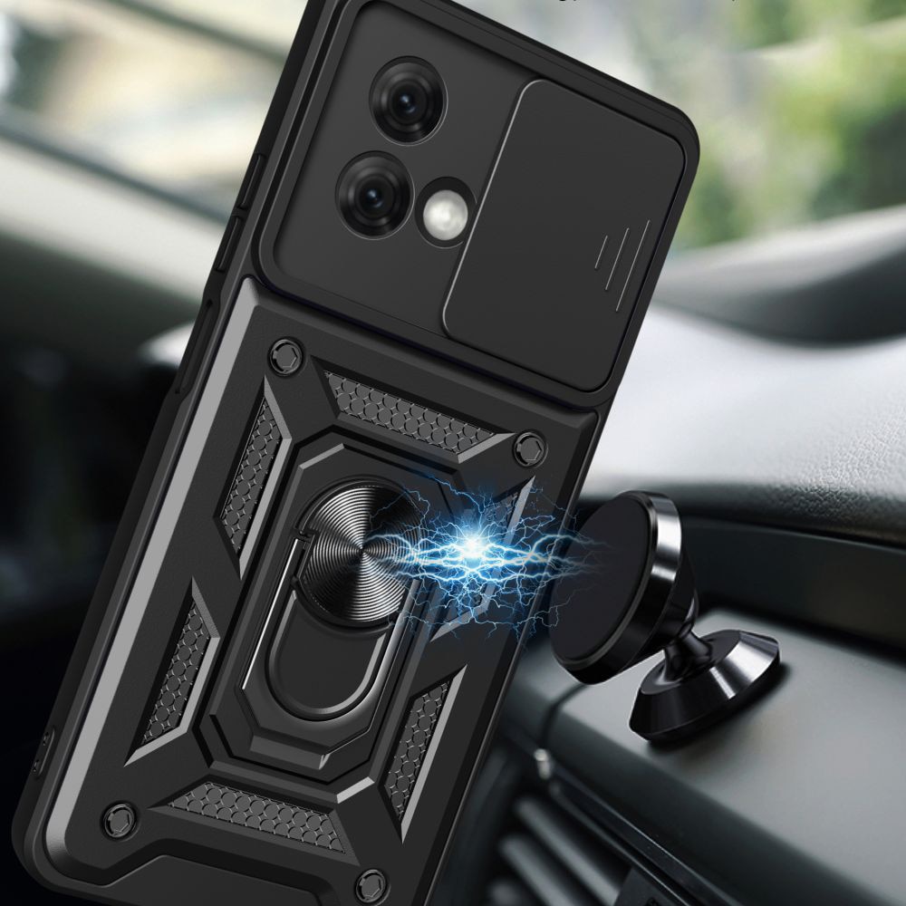 Husa pentru Motorola Moto G84 Premium Hybrid Armor Kickstand, Slider Camera, Antisoc, Protectie Superioara, Negru