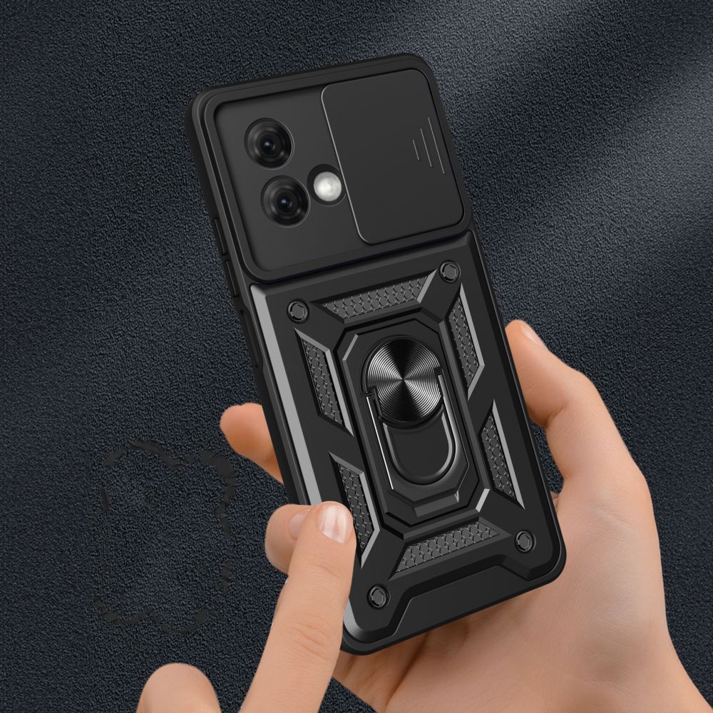Husa pentru Motorola Moto G84 Premium Hybrid Armor Kickstand, Slider Camera, Antisoc, Protectie Superioara, Negru