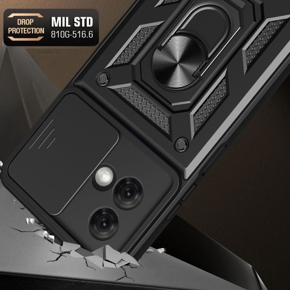Husa pentru Motorola Moto G84 Premium Hybrid Armor Kickstand, Slider Camera, Antisoc, Protectie Superioara, Negru