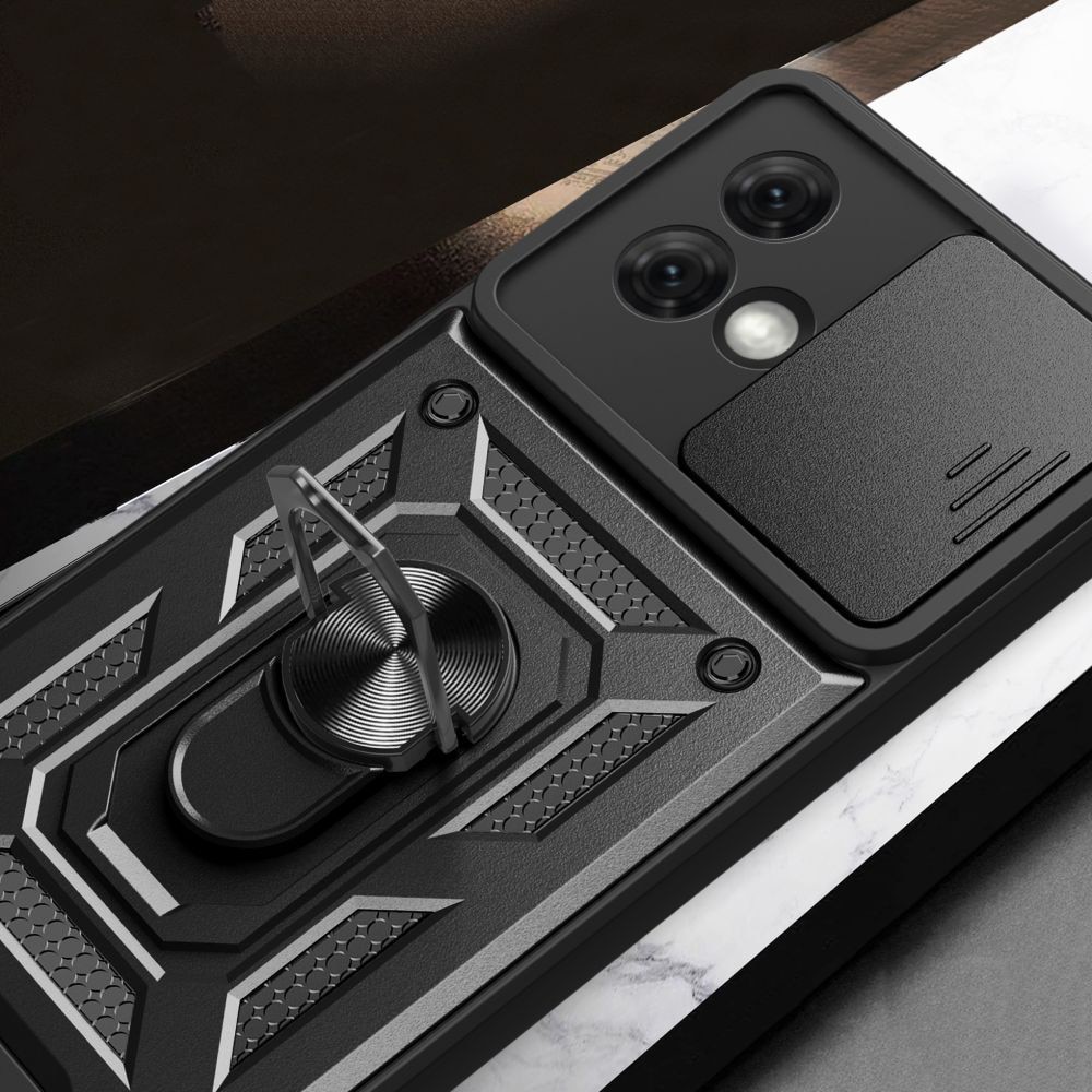 Husa pentru Motorola Moto G84 Premium Hybrid Armor Kickstand, Slider Camera, Antisoc, Protectie Superioara, Negru