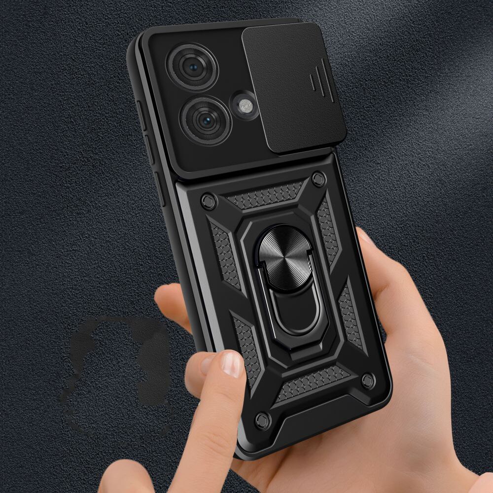 Husa pentru Motorola Edge 40 Neo Premium Hybrid Armor Kickstand, Slider Camera, Antisoc, Protectie Superioara, Negru