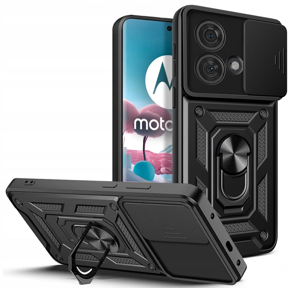 Husa pentru Motorola Edge 40 Neo Premium Hybrid Armor Kickstand, Slider Camera, Antisoc, Protectie Superioara, Negru