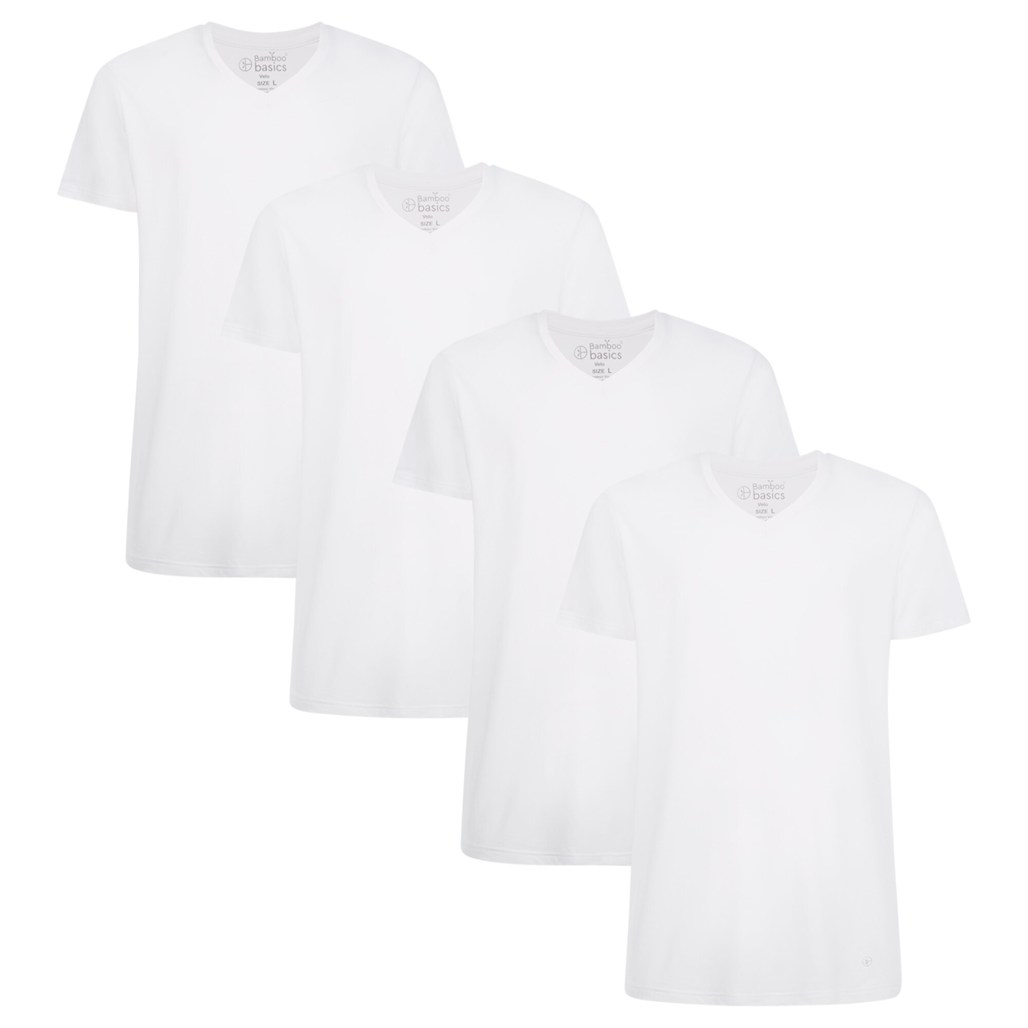 Bamboo Basics, Set de tricouri cu decolteu in V Velo - 4 piese, Alb, XL