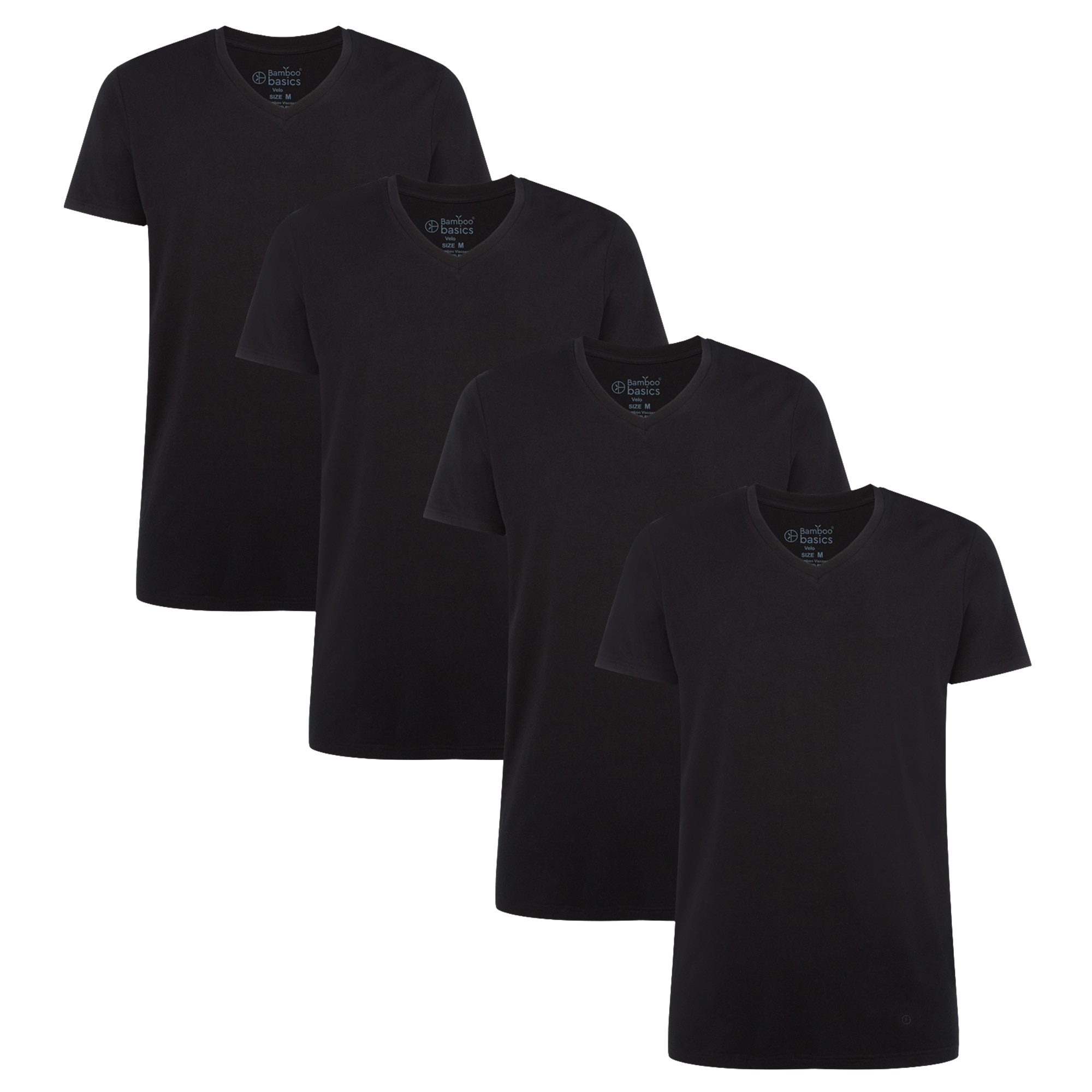Bamboo Basics, Set de tricouri cu decolteu in V Velo - 4 piese, Negru, L