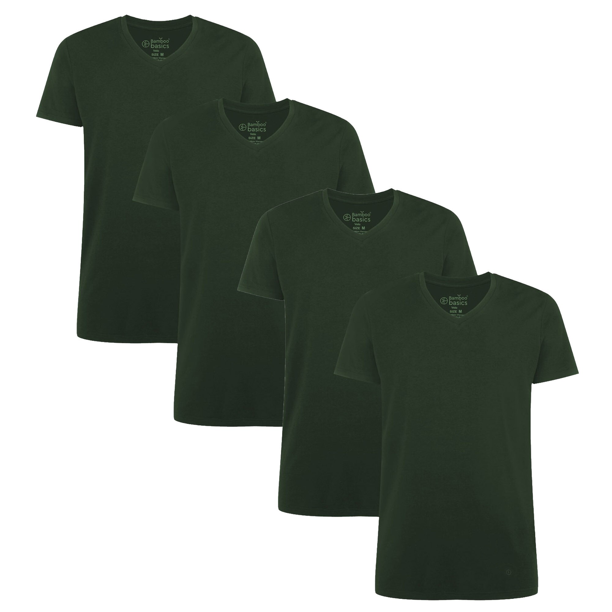 Bamboo Basics, Set de tricouri cu decolteu in V Velo - 4 piese, Verde, M