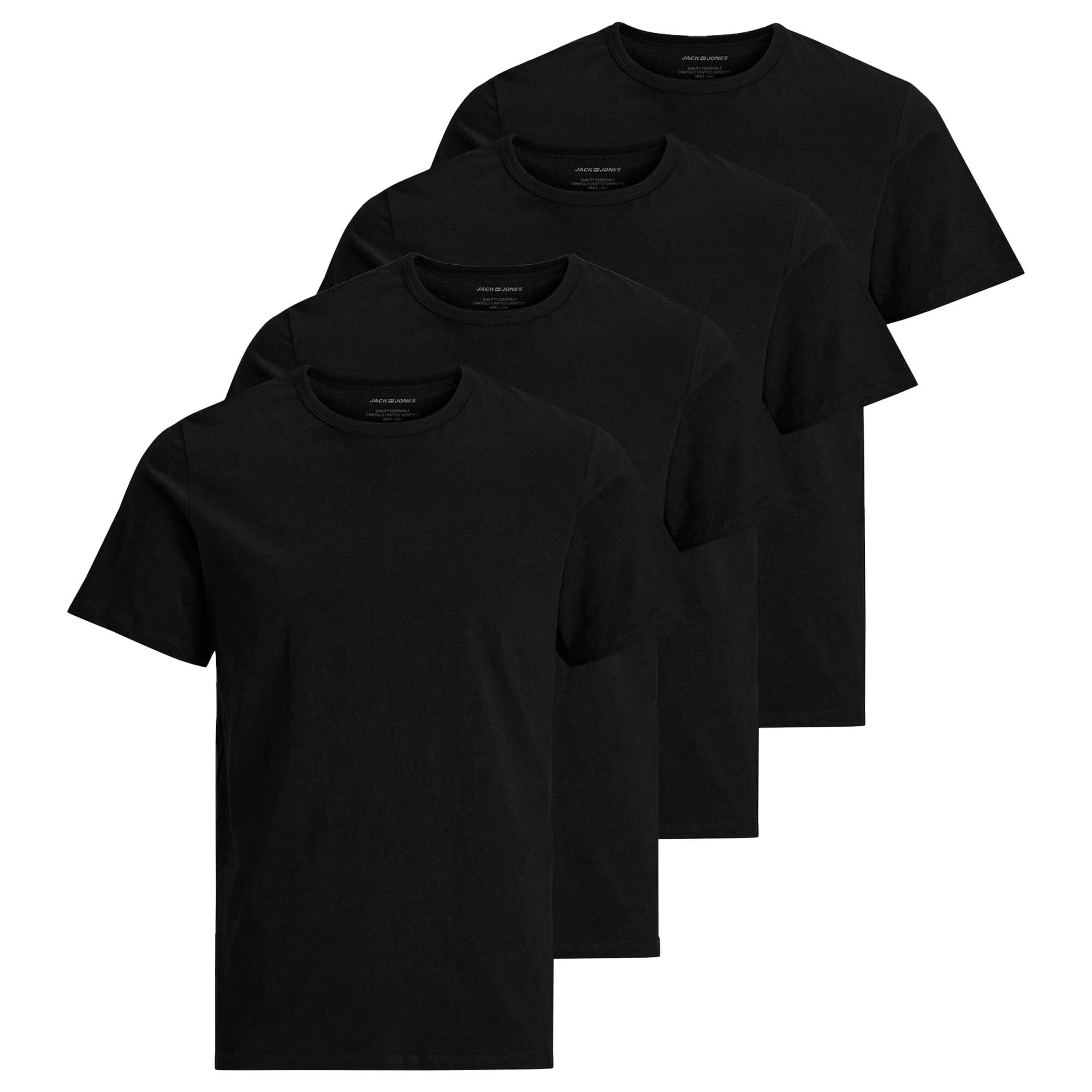 Jack & Jones, Set de tricouri cu decolteu la baza gatului Basic - 4 piese, Negru, M