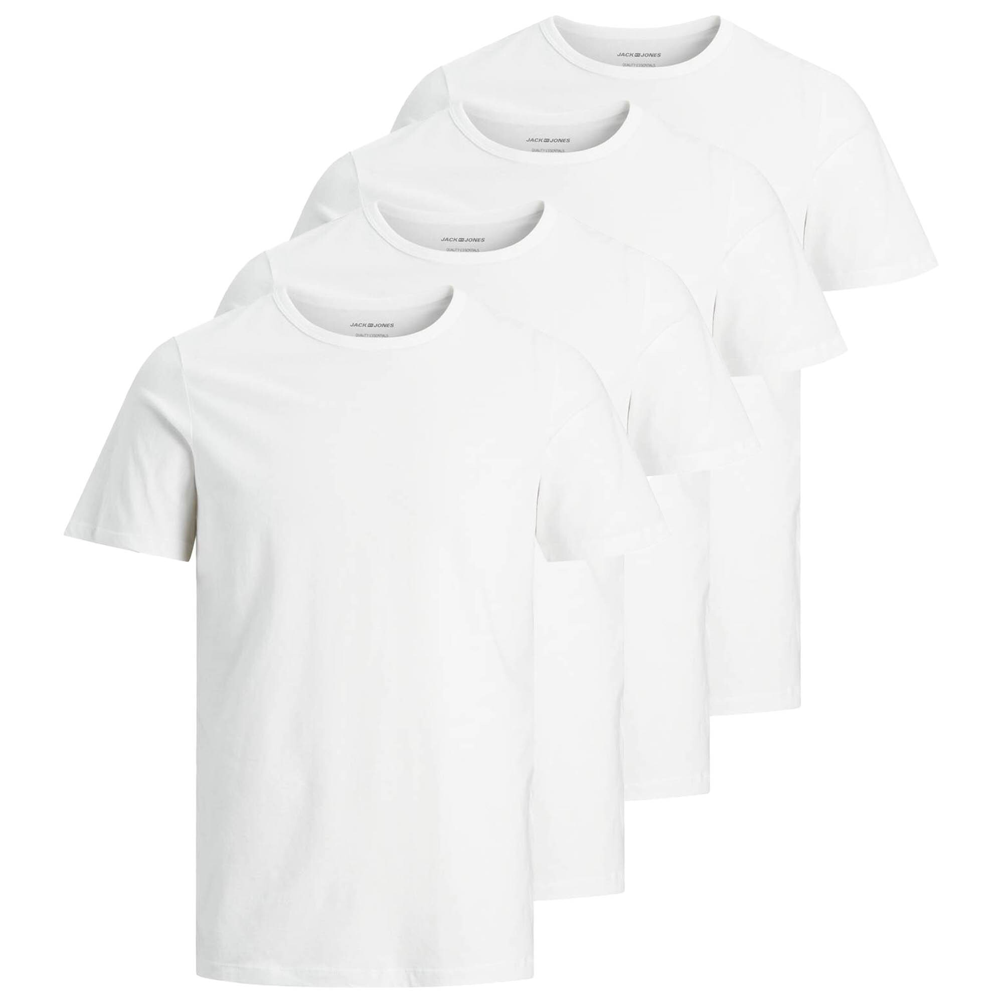 Jack & Jones, Set de tricouri cu decolteu la baza gatului Basic - 4 piese, Alb, M