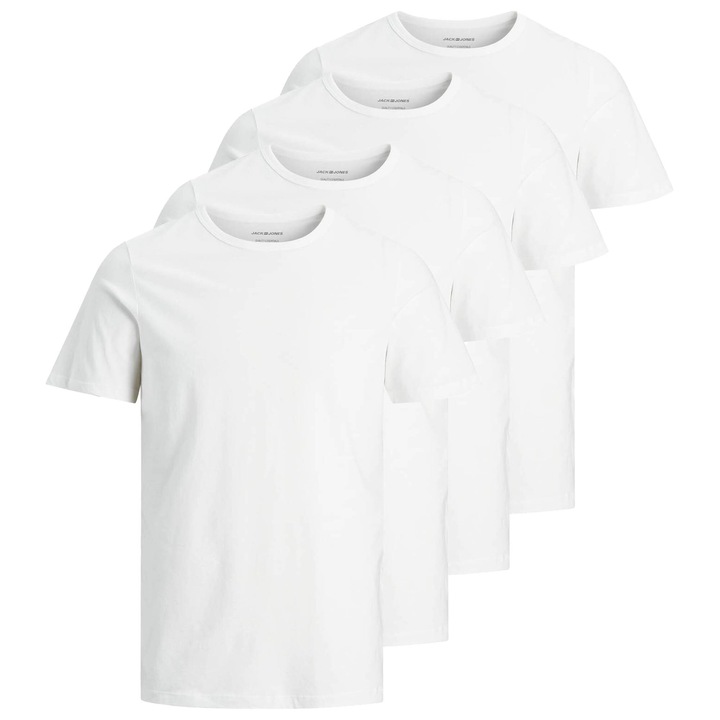 Jack & Jones, Set de tricouri cu decolteu la baza gatului Basic - 4 piese, Alb