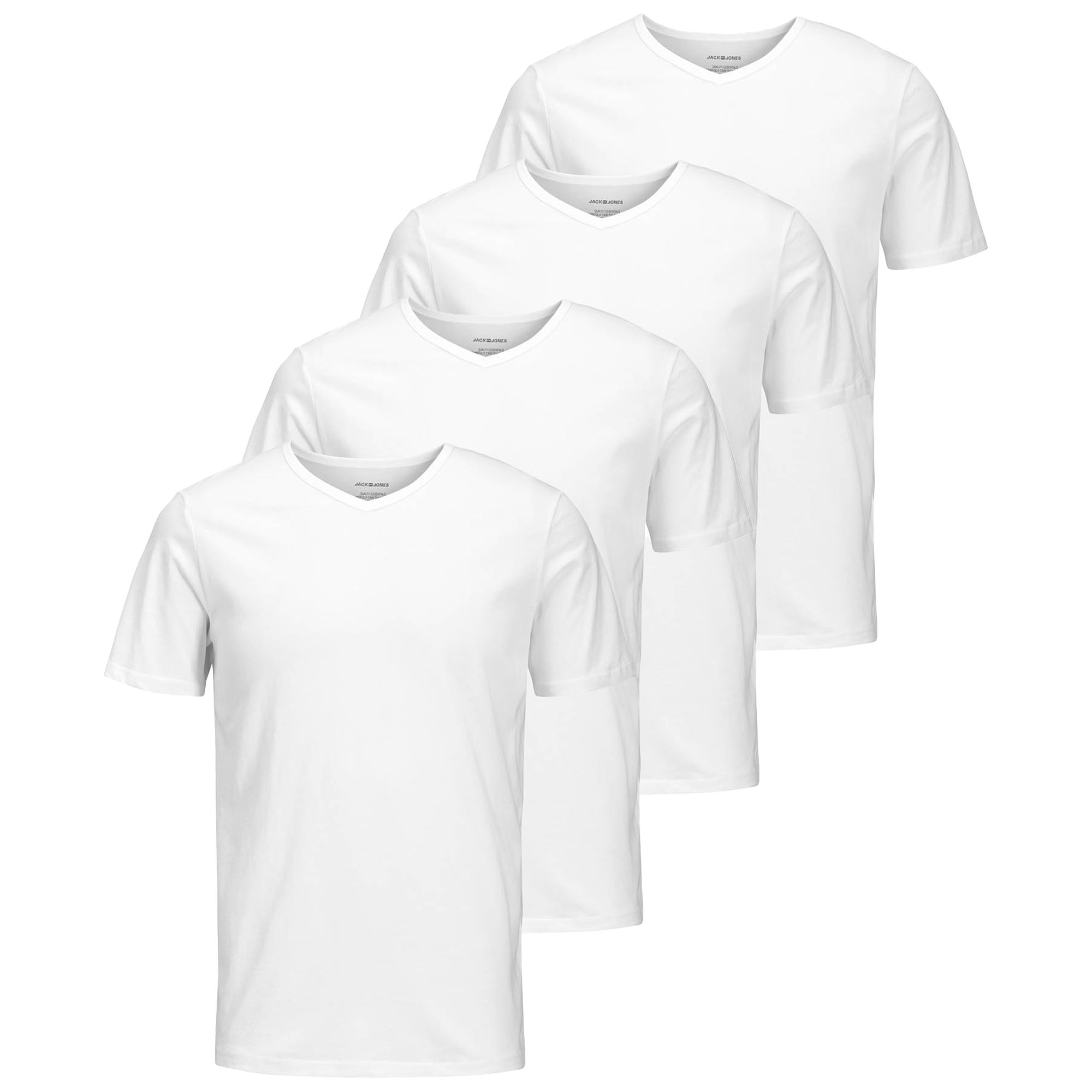 Jack & Jones, Set de tricouri cu decolteu in V Basic - 4 piese, Alb, M