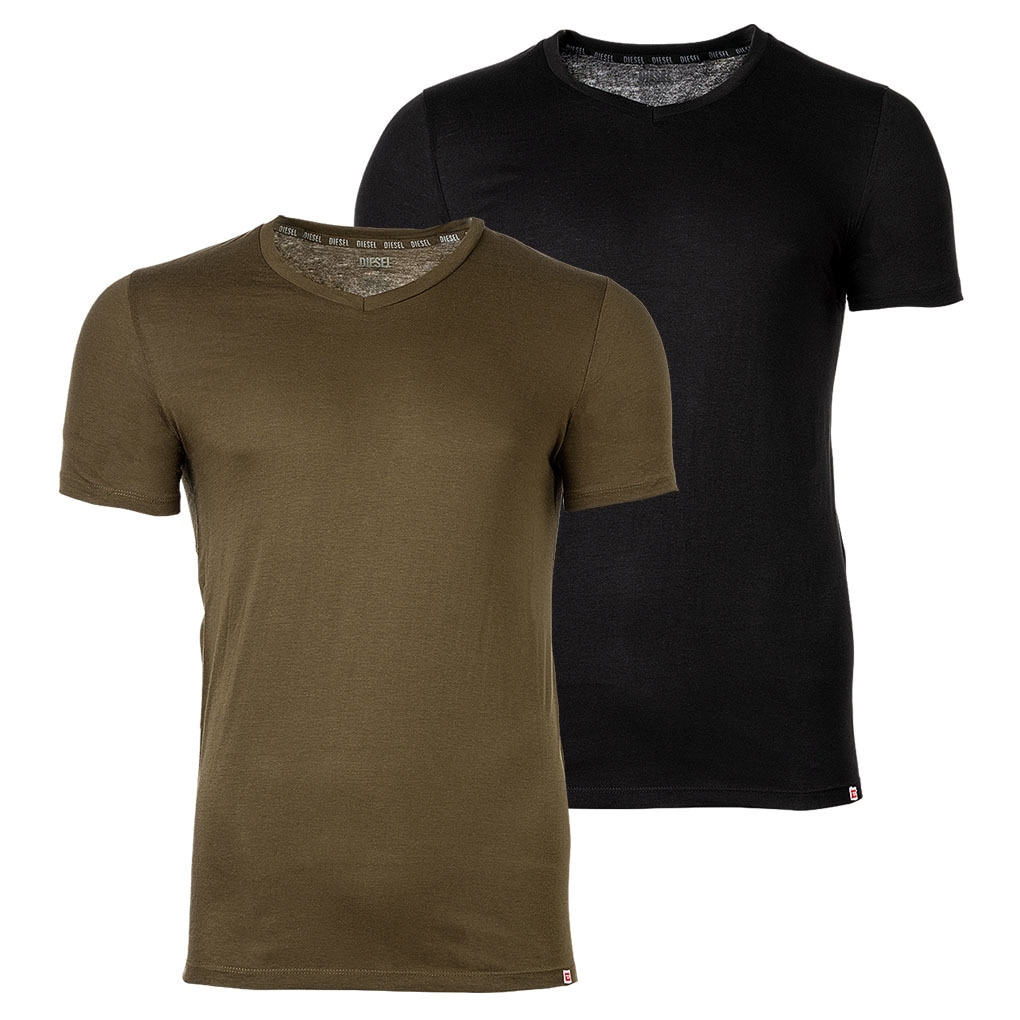 Diesel, Set de tricouri cu decolteu in V - 2 piese, Negru, Kaki, 2XL