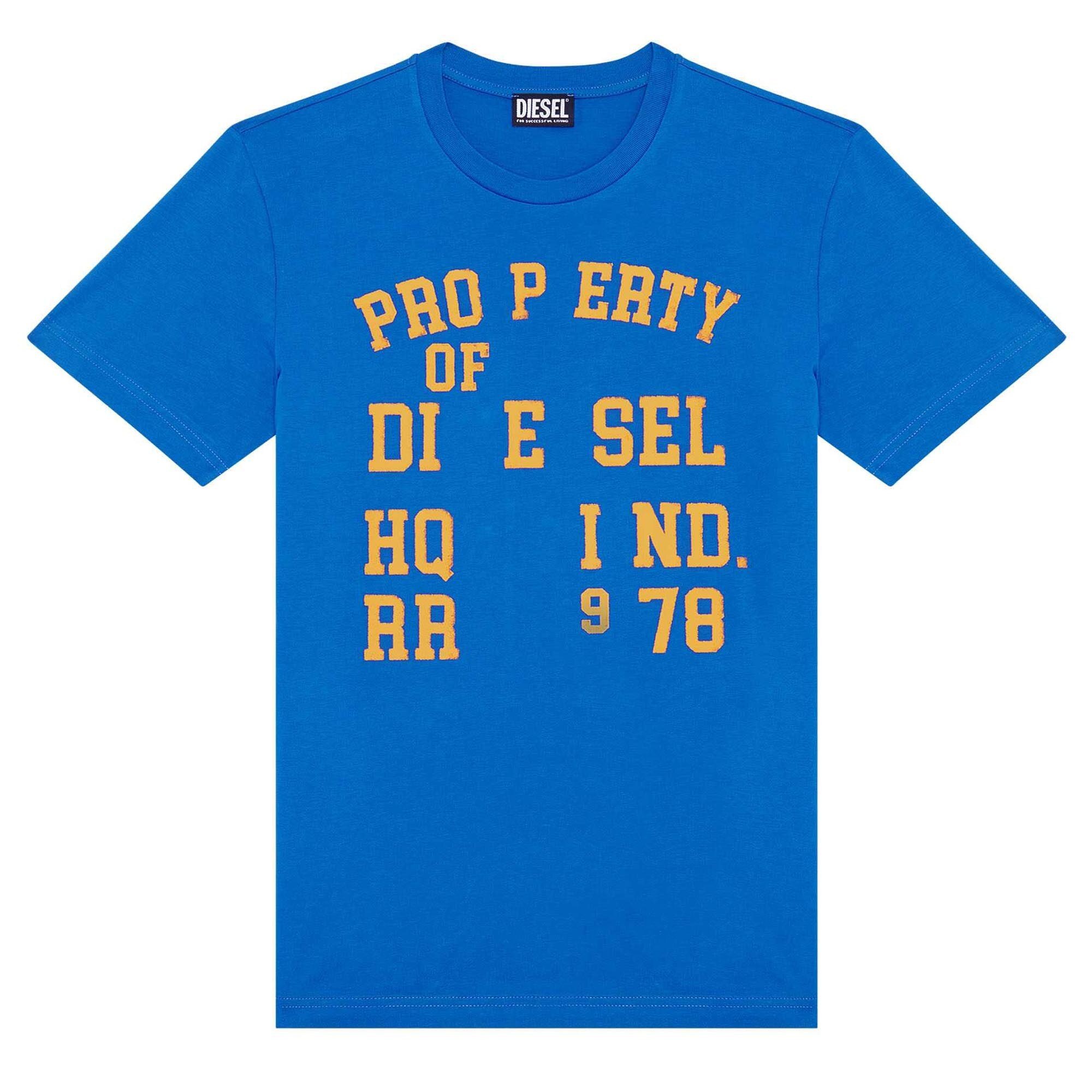 Diesel, Tricou cu decolteu la baza gatului si imprimeu text Diegor, Albastru, S