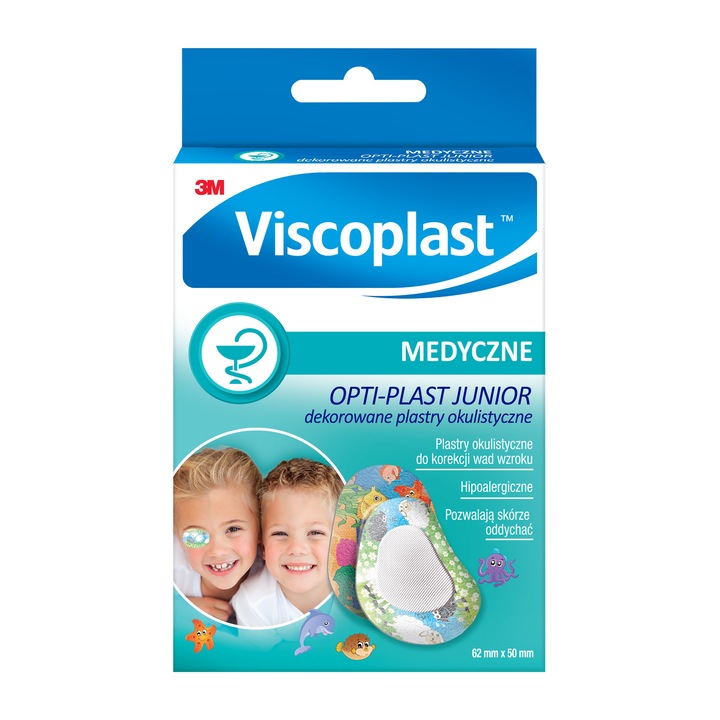 Plasturi pentru ochi, Opti-Plast Junior, Viscoplast, 62x50mm, 10 bucati, Multicolor
