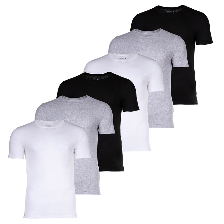 Lacoste, Set de tricouri slim fit - 6 piese, Alb/Negru/Gri