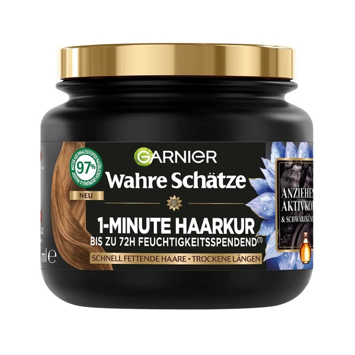 Masca de par, Garnier, Carbune activ, Pentru par uscat, Negru, 340ml