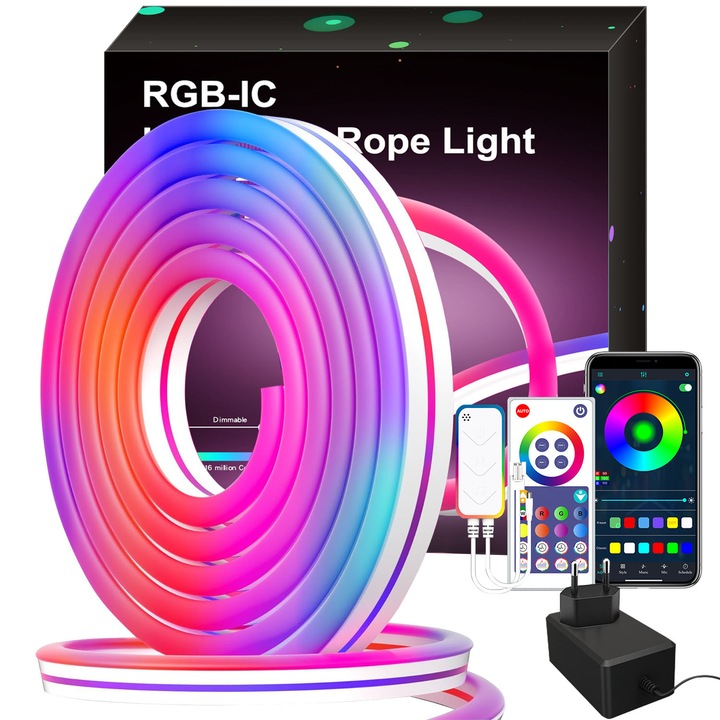 LED лента, YANX, Пластмаса, 300 RGB, Неон, Бяла
