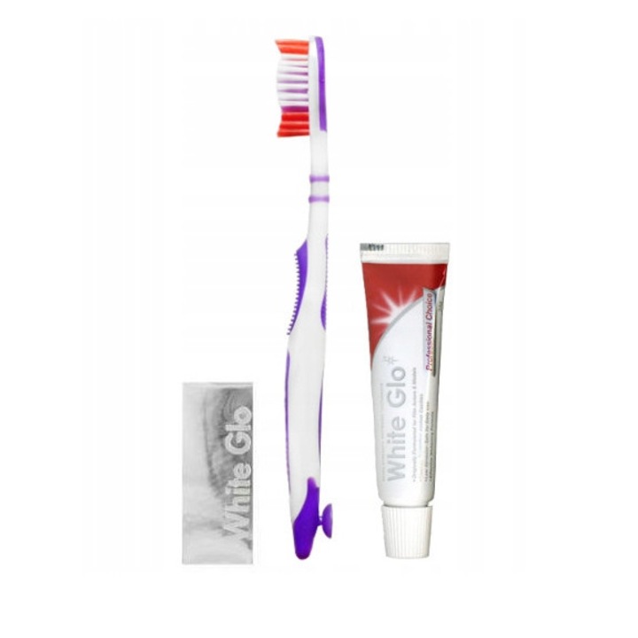Комплект паста/четка за зъби, White Glo, избелваща, без флуорид, 16 ml