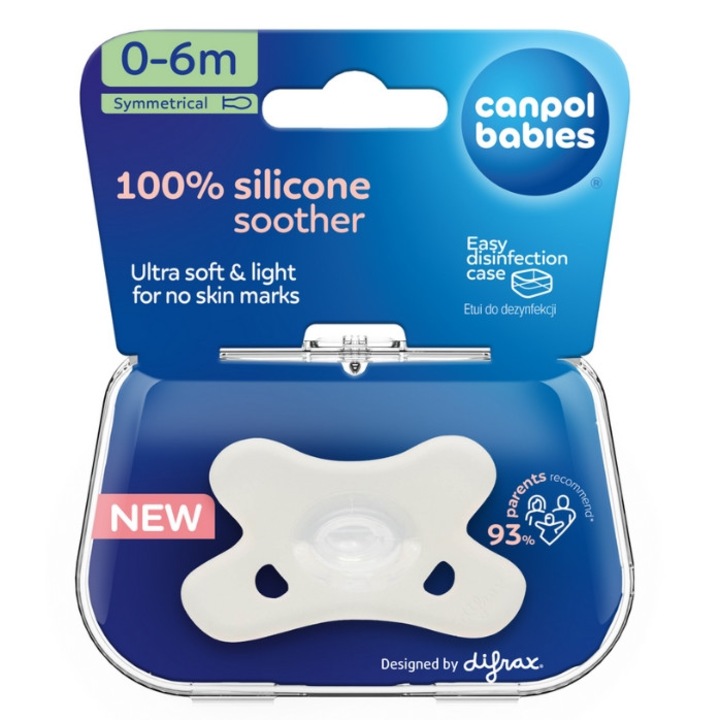 Залъгалка, Canpol, Силикон, 0-6 месеца, Бяла
