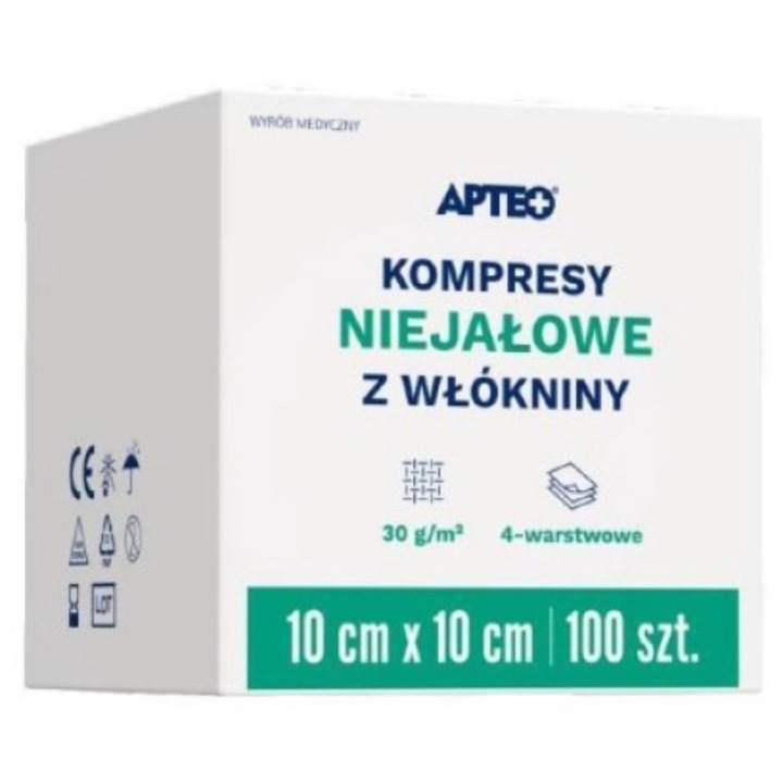 Set 100 comprese nesterile, Apteo, 10x10 cm