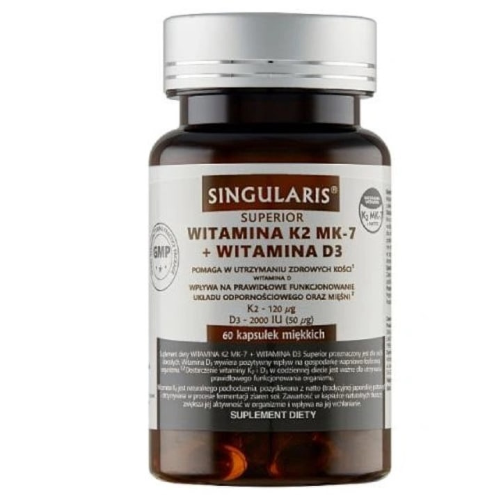Витамин K2 MK-7 + D3, Singularis, 2000UI, 60 капсули