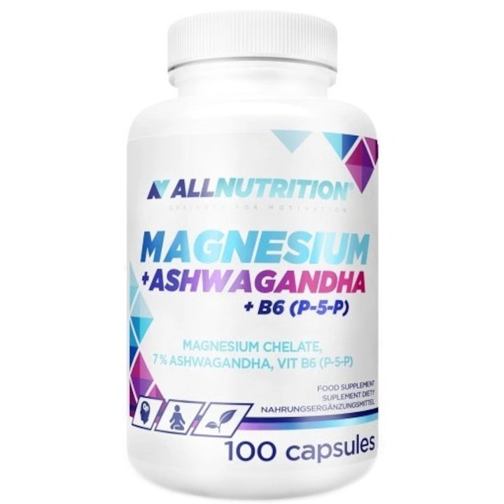 Хранителна добавка Allnutrition Magnesium Ashwagandha B6, 100 капсули