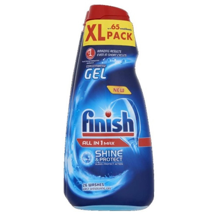 Gel de spalat vase, Finish, Power All in 1 Max, Shine & Protect, 2 x 650 ml